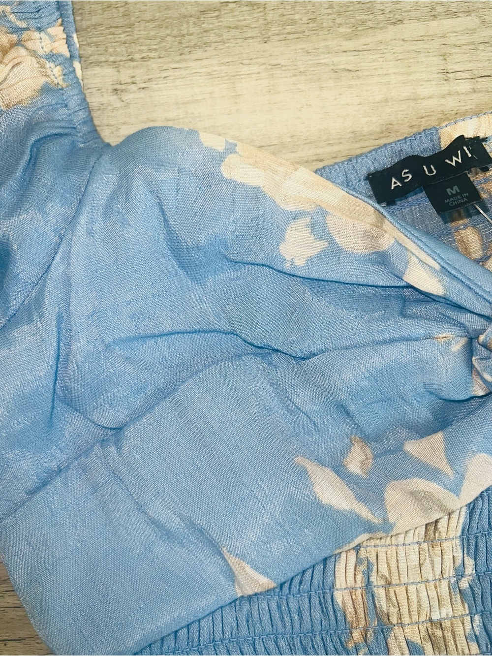 NWT Women's Blue Floral Midi Dress Puff Sleeve Smocked Twist Front A-Line - Picture 7 of 14